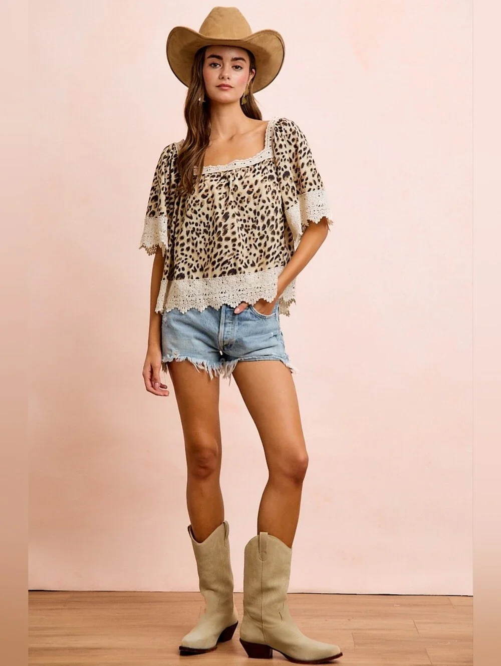 BiBi Leopard Lace Mix And Match Square Neckline Top- 100% Cotton- Fast Shipping! - Picture 8 of 10